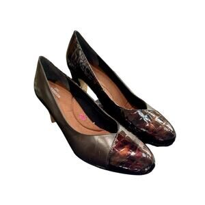 Ros Hommerson Valerie Women’s 12 Brown  leather upper kitten Heels alligator EUC